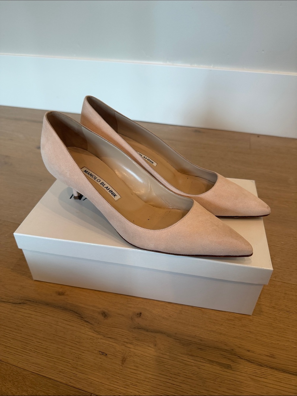Manolo Blahnik Blush Pink Suede Pointed Toe Low Heels